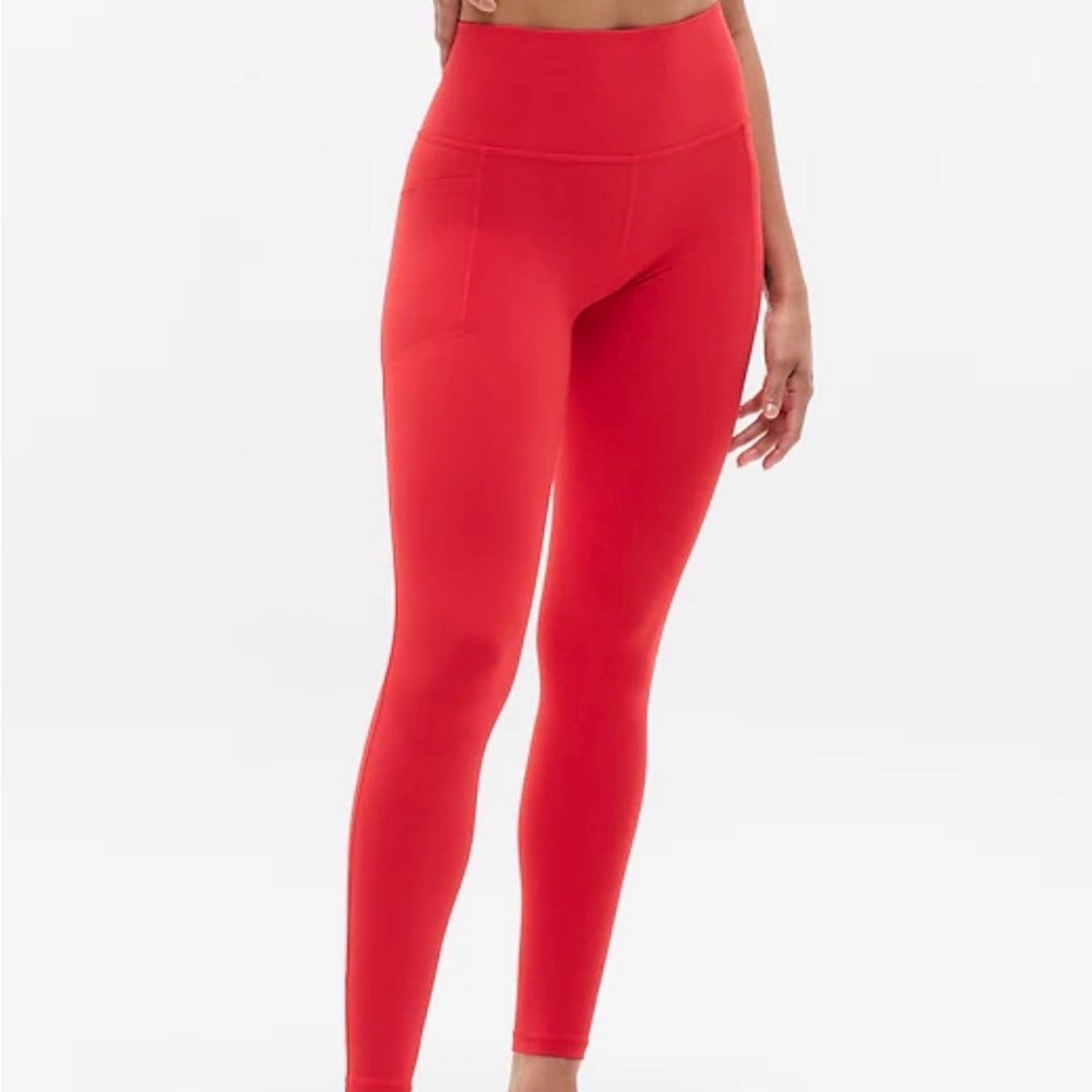 Athleta Bold Red Salutation Stash Tights